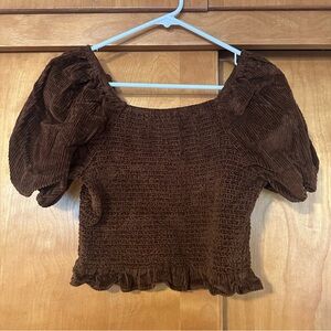 American Eagle Outfitters Brown Smocked Puff Sleeve Blouse